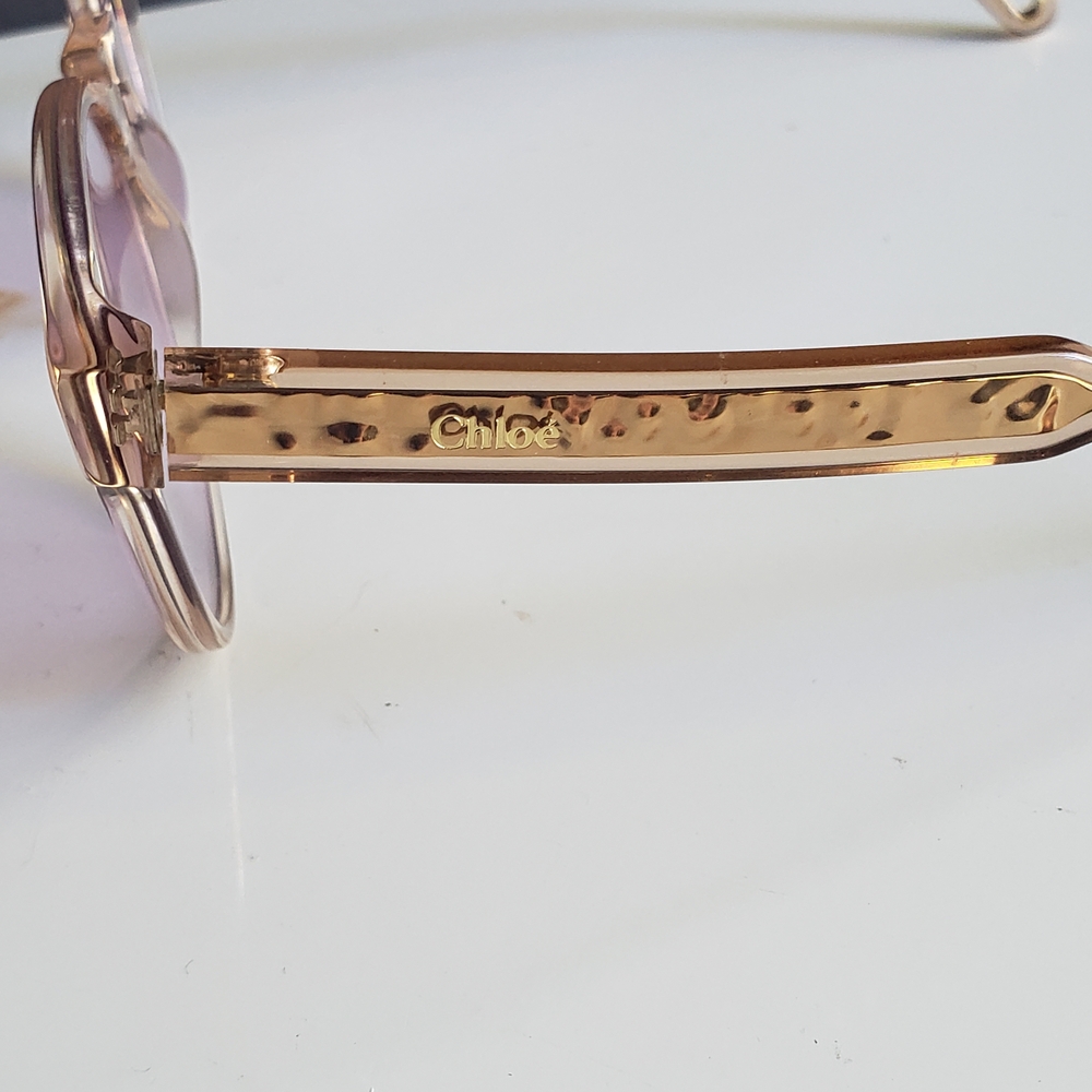 Chloe Round Translucent Pink Frame Sunglasses wit… - image 2